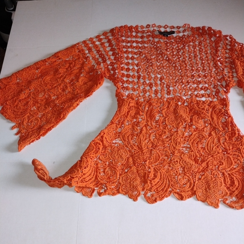 Marc Bouwer Designer Lace Top – Vibrant Boho Glam Elegance Bright Orange Size XS - Picture 2 of 4